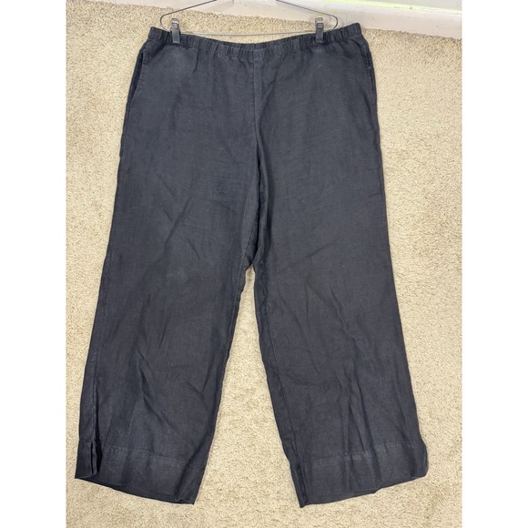 J. Jill Pants - J. Jill‎  Women's Pull On Cropped Wide Leg Linen Pants Size LT Black Lagenlook